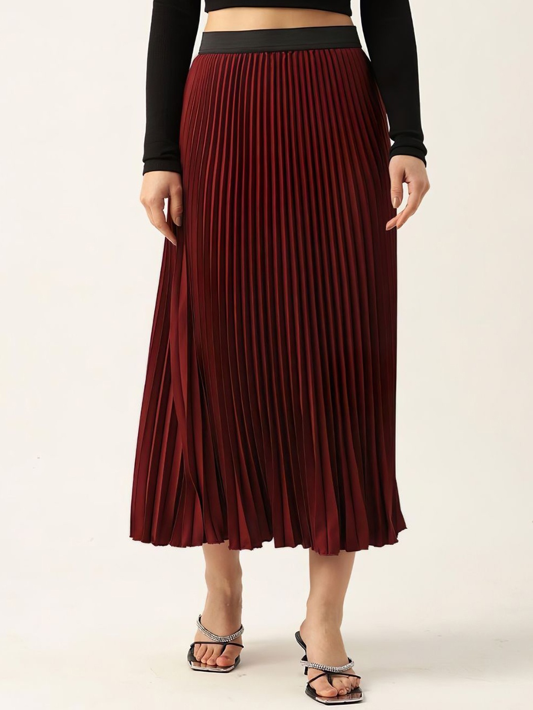 

ZWERLON A-Line Pleated Maxi Skirt, Maroon