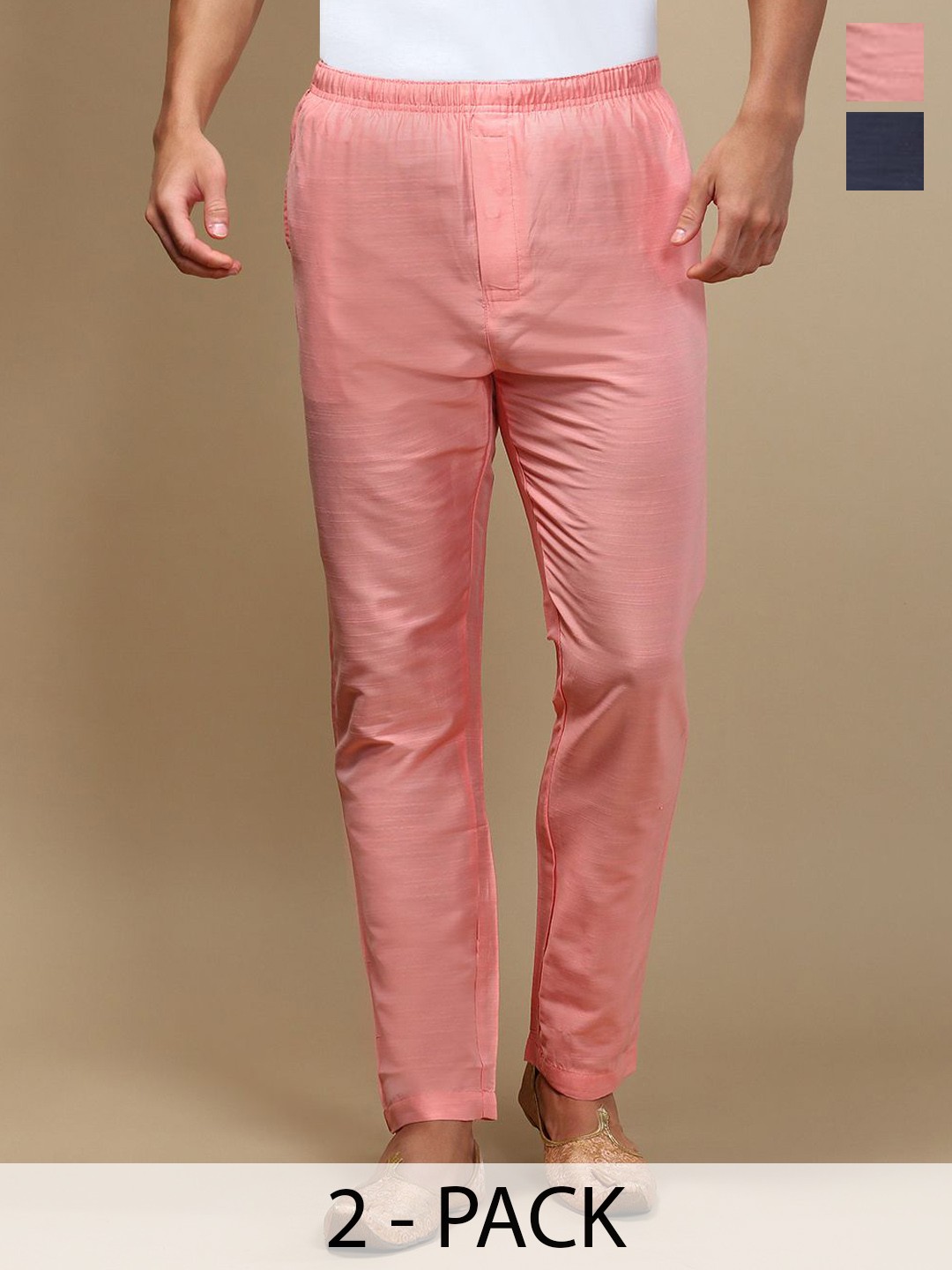 

WHITE HEART Men Pack Of 2 Mid-Rise Pyjamas, Peach