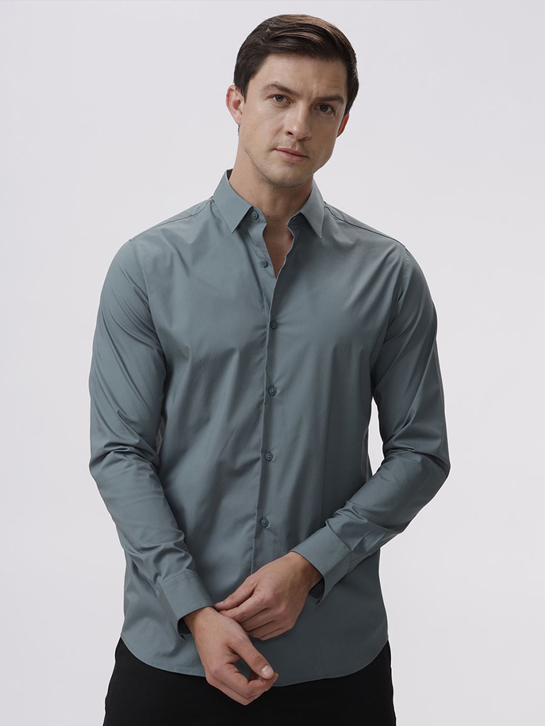 

The Collection Men Classic Slim Fit Opaque Casual Shirt, Turquoise blue