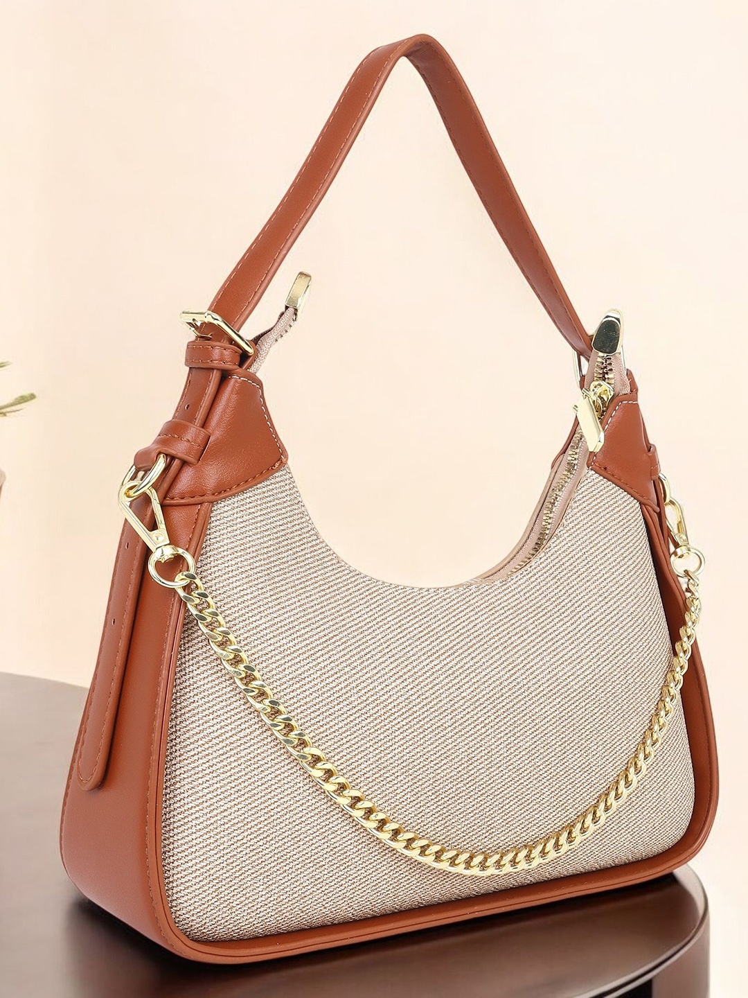 

Pramadda Pure Luxury PU Half Moon Shoulder Bag, Tan