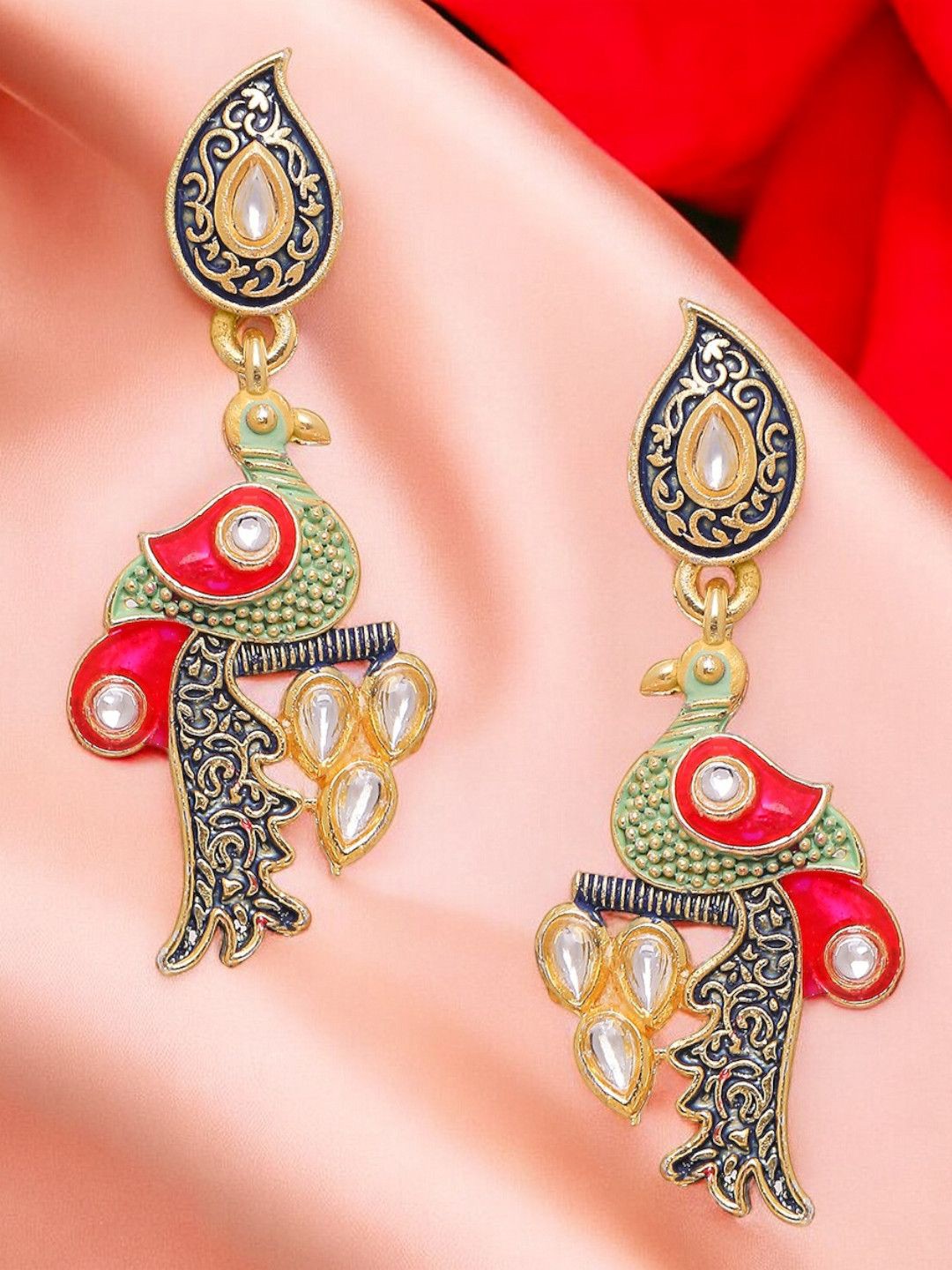 

Anouk Kundan Studded Animal Shaped Drop Earrings, Red