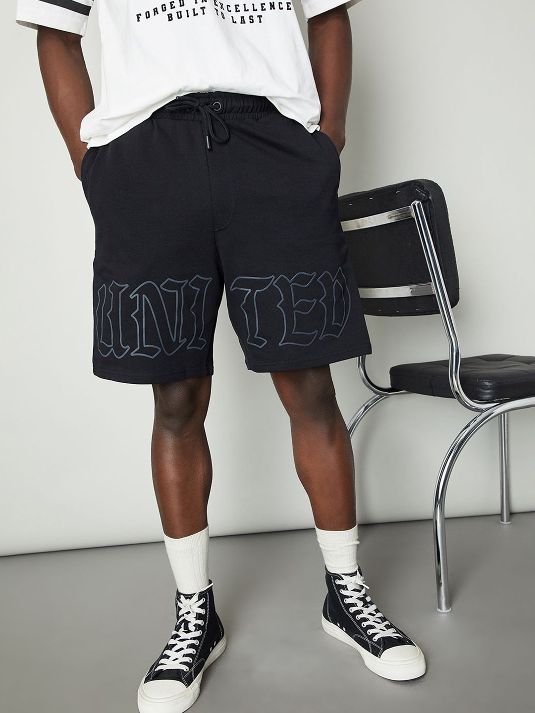 

max Men Printed Cotton Shorts, Black