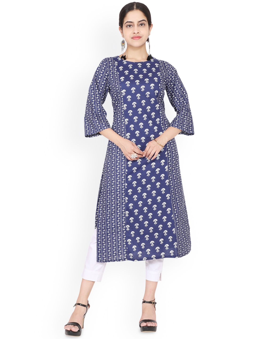 

BABRU Women Ethnic Motifs Printed Mirror Work Kurta, Blue