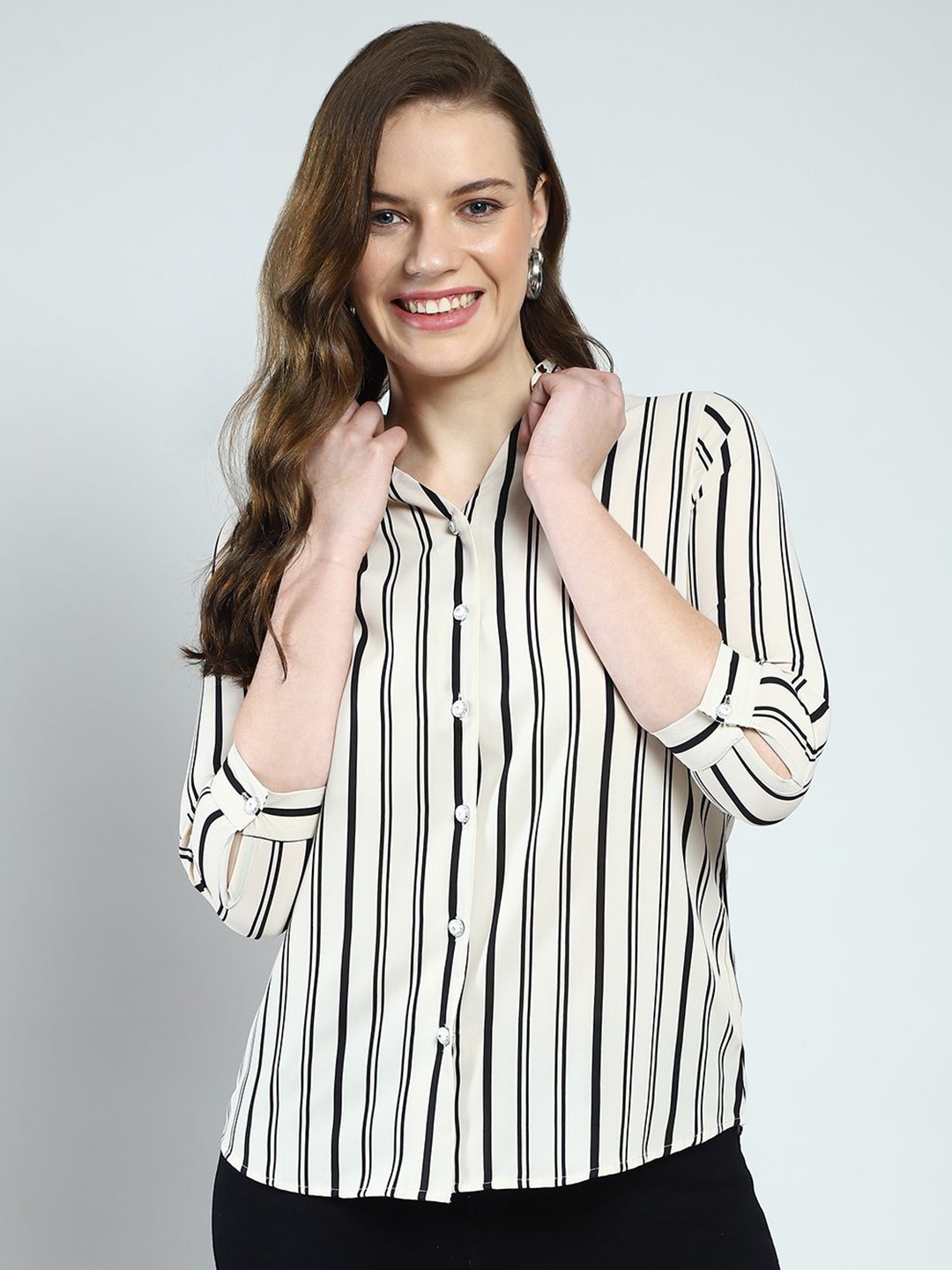 

Monte Carlo Women Striped Casual Shirt, Off white
