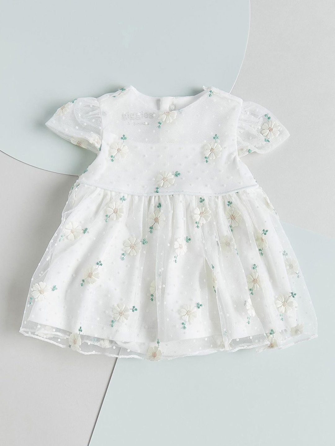 

Giggles by Babyshop Girls Floral Embroidered A-Line Ready to Wear Dress, White