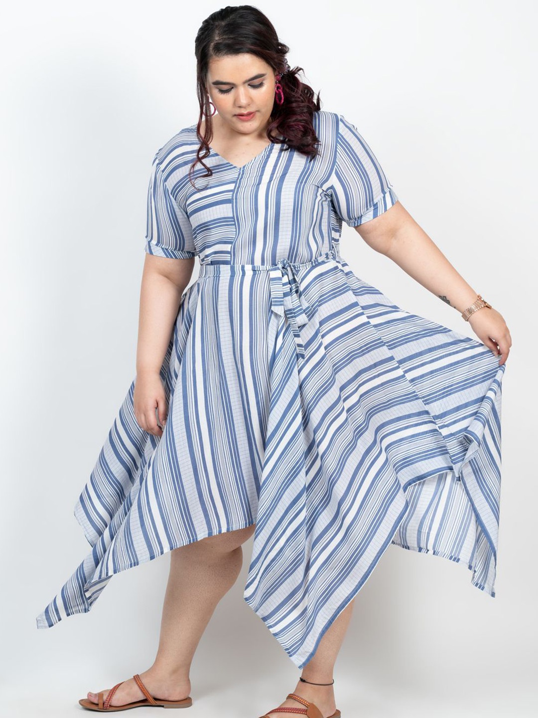 

XOXO Cherry Striped Fit & Flare Midi Plus Size Dress, Blue