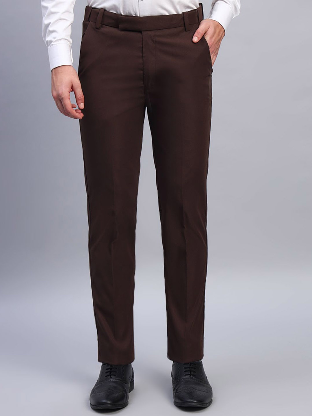 

AXNIS Men Ultra Mid-Rise Slim Fit Formal Trousers, Coffee brown