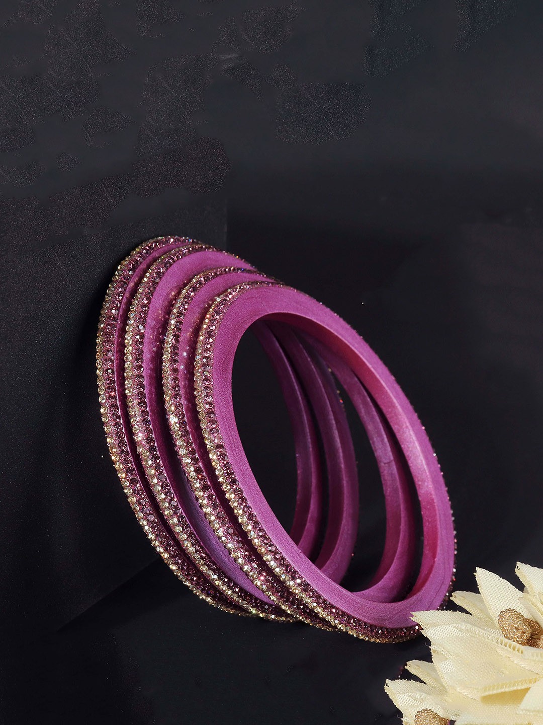 

ZULKA Set Of 4 Zircon Diamond -Studded Kada Bangles, Lavender