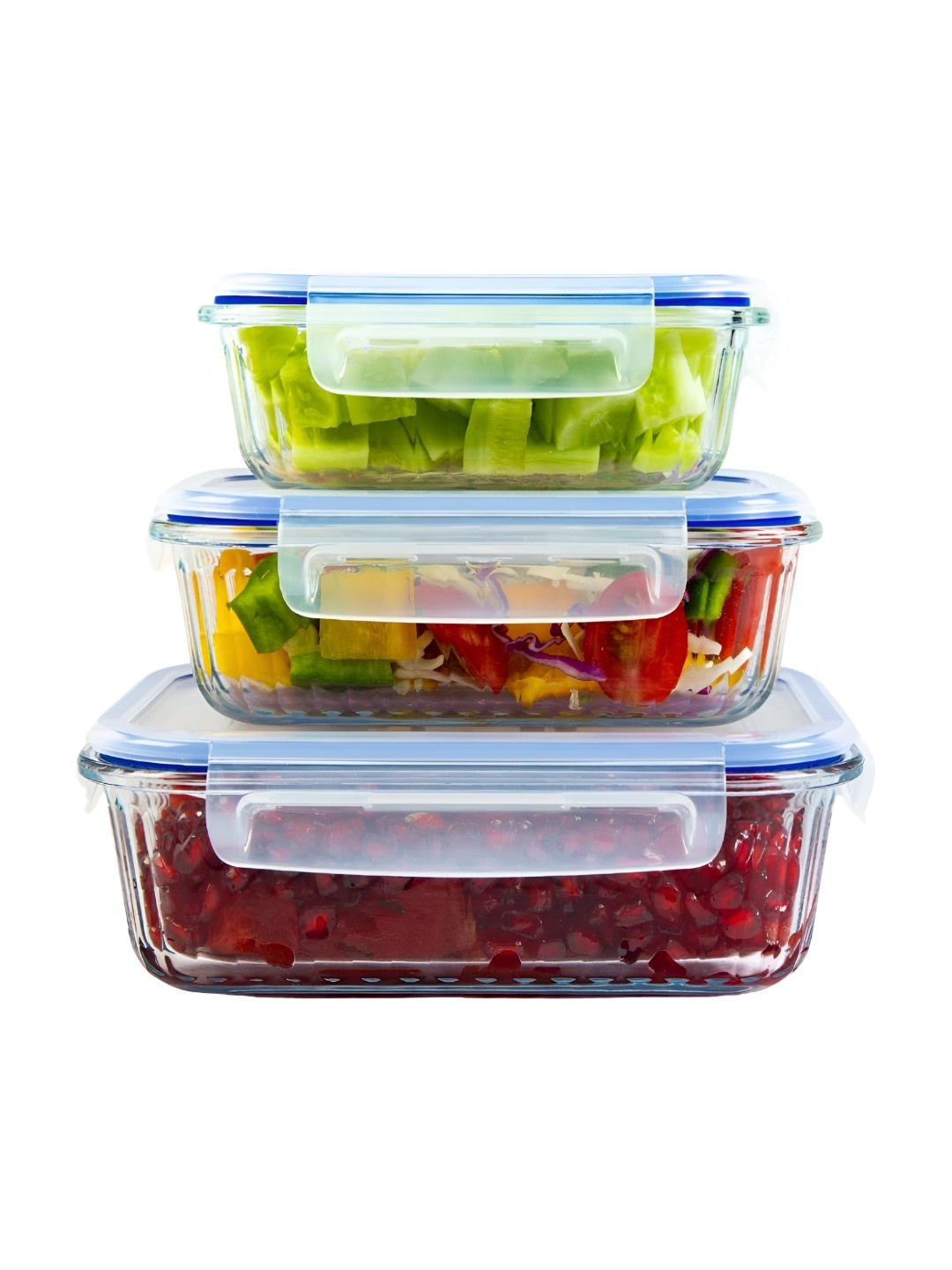 

Truly Eco Smart Living Retail Transparent & Blue 3 Pieces Glass Fridge Containers