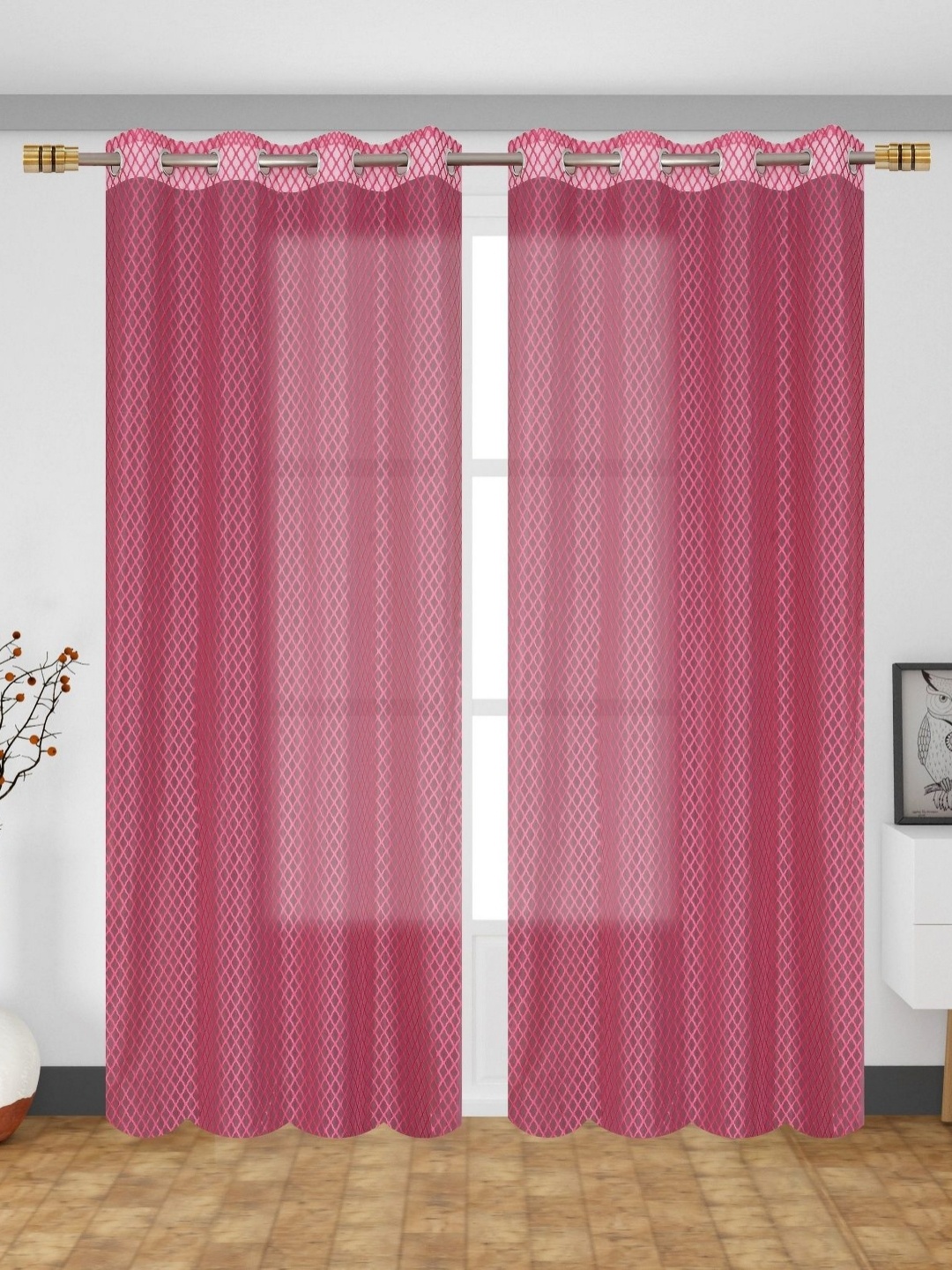 

Galaxy Home Decor Pink 2 Pieces Self Design Sheer Door Curtain