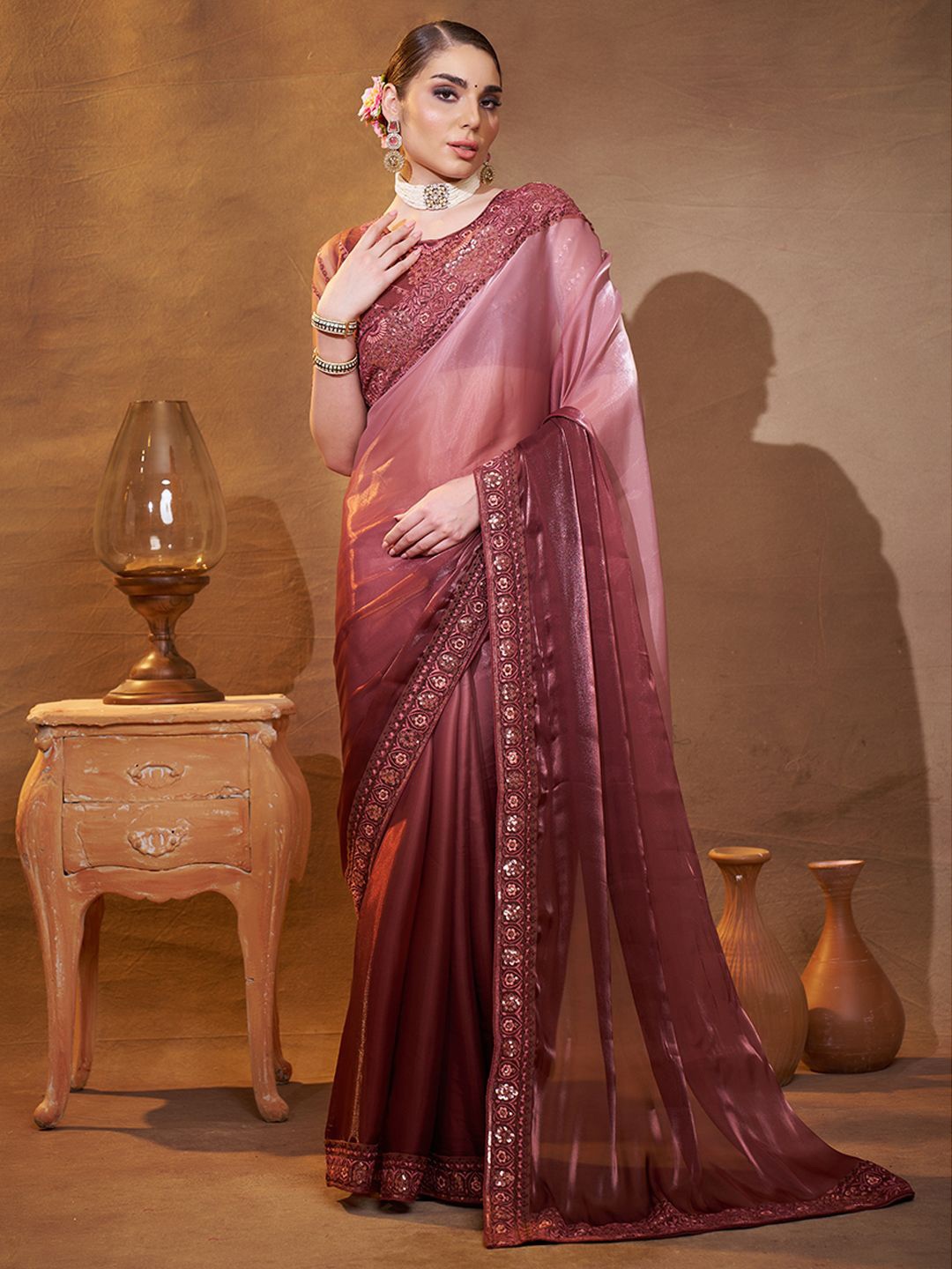 

Kalista Embroidered Organza Heavy Work Saree, Brown