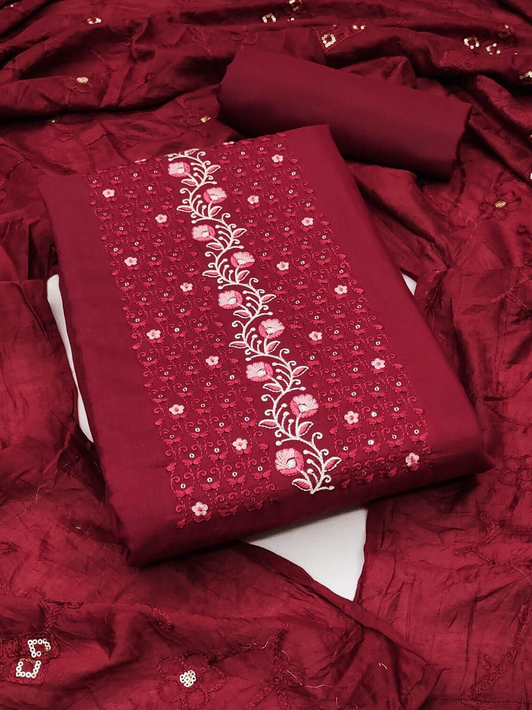 

SHADOW & SAINING Embroidered Unstitched Dress Material, Maroon