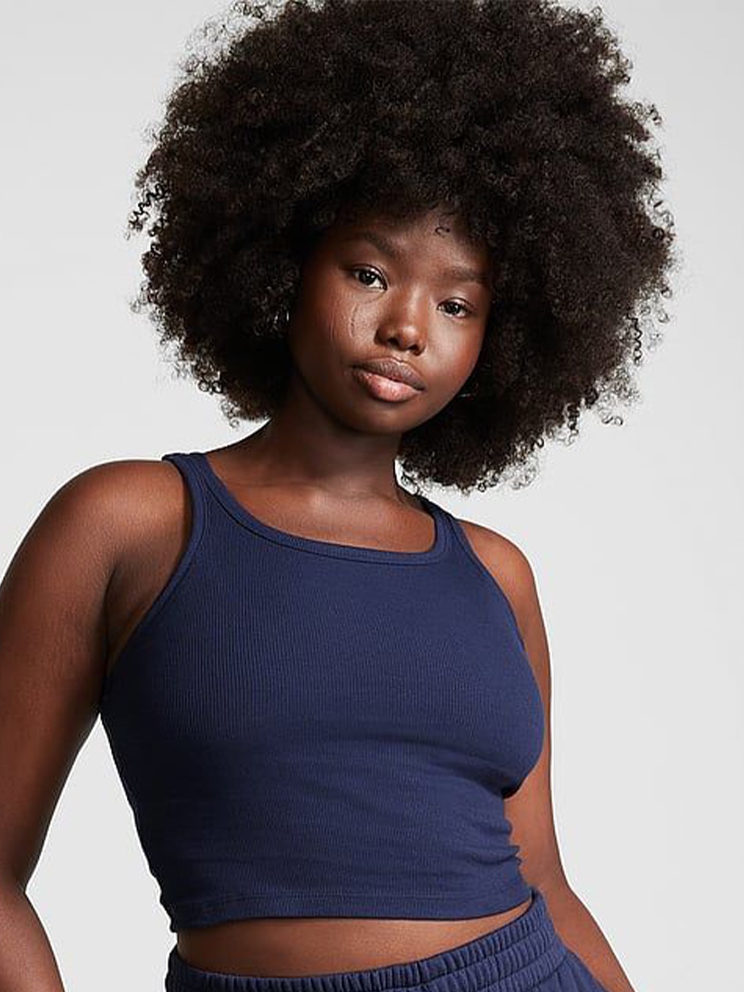 

Victoria's Secret Women Ribbed Cotton Fitted Crop Top, Blue