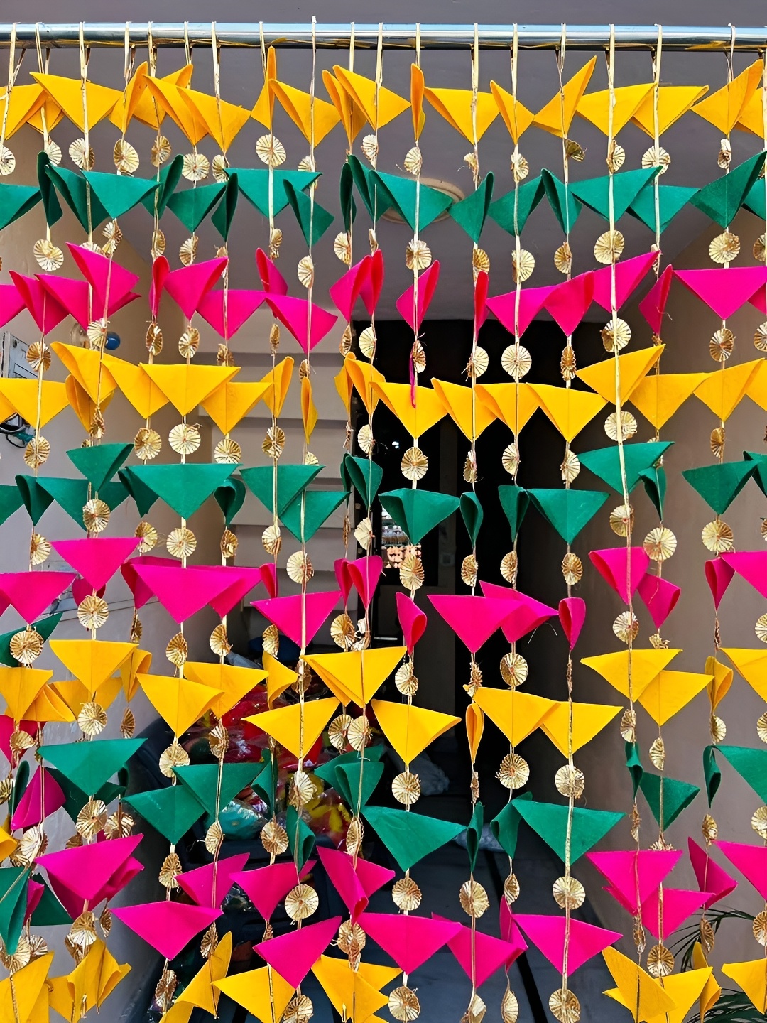 

RR Crafts Pink & Yellow Triangle Gotta Tikki Tassel Strings Hanging Garlands