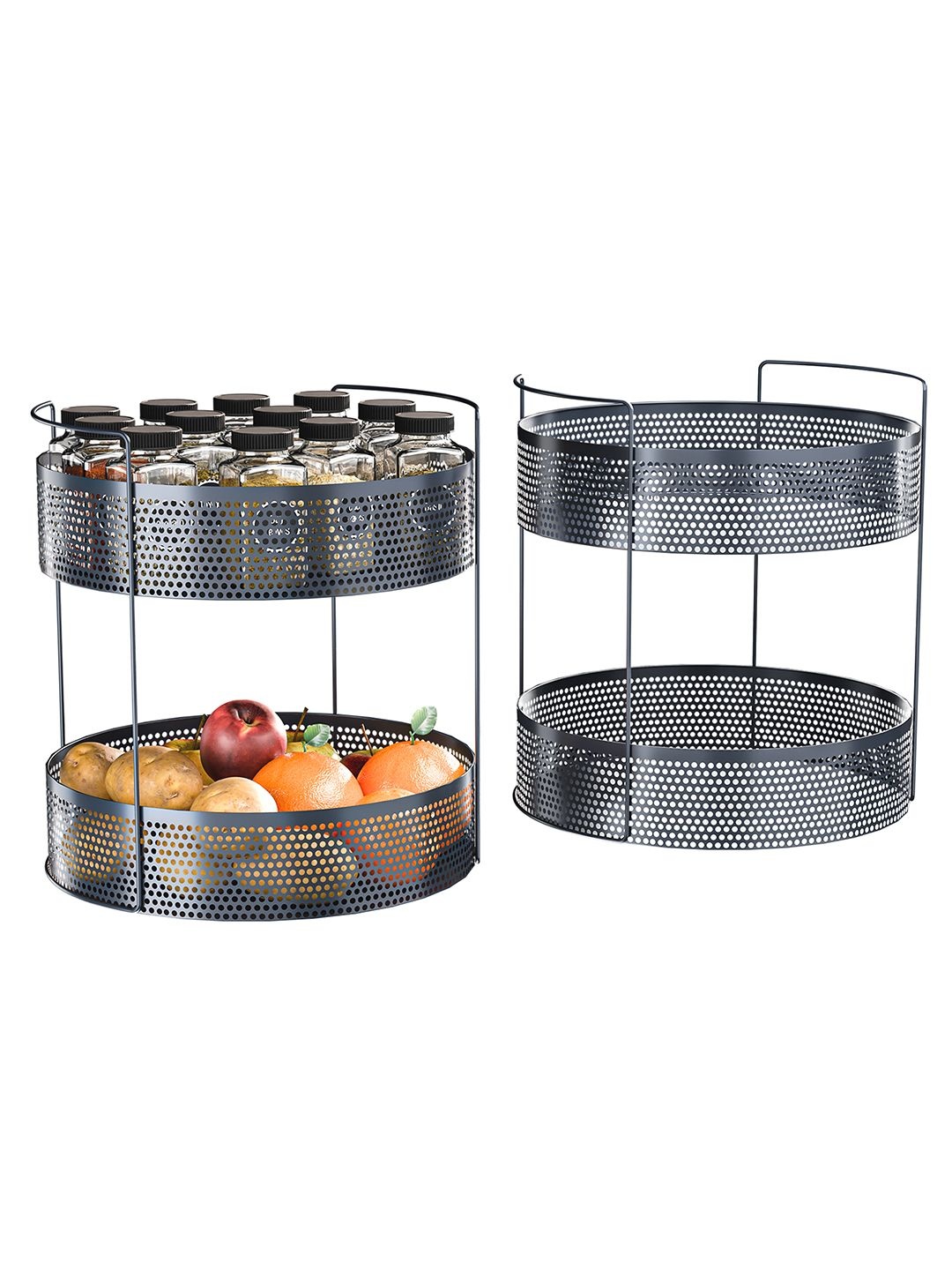 

Kuber Industries Grey 2 Pieces Round Shaped 2-Layer Fruits and Vegetable Basket