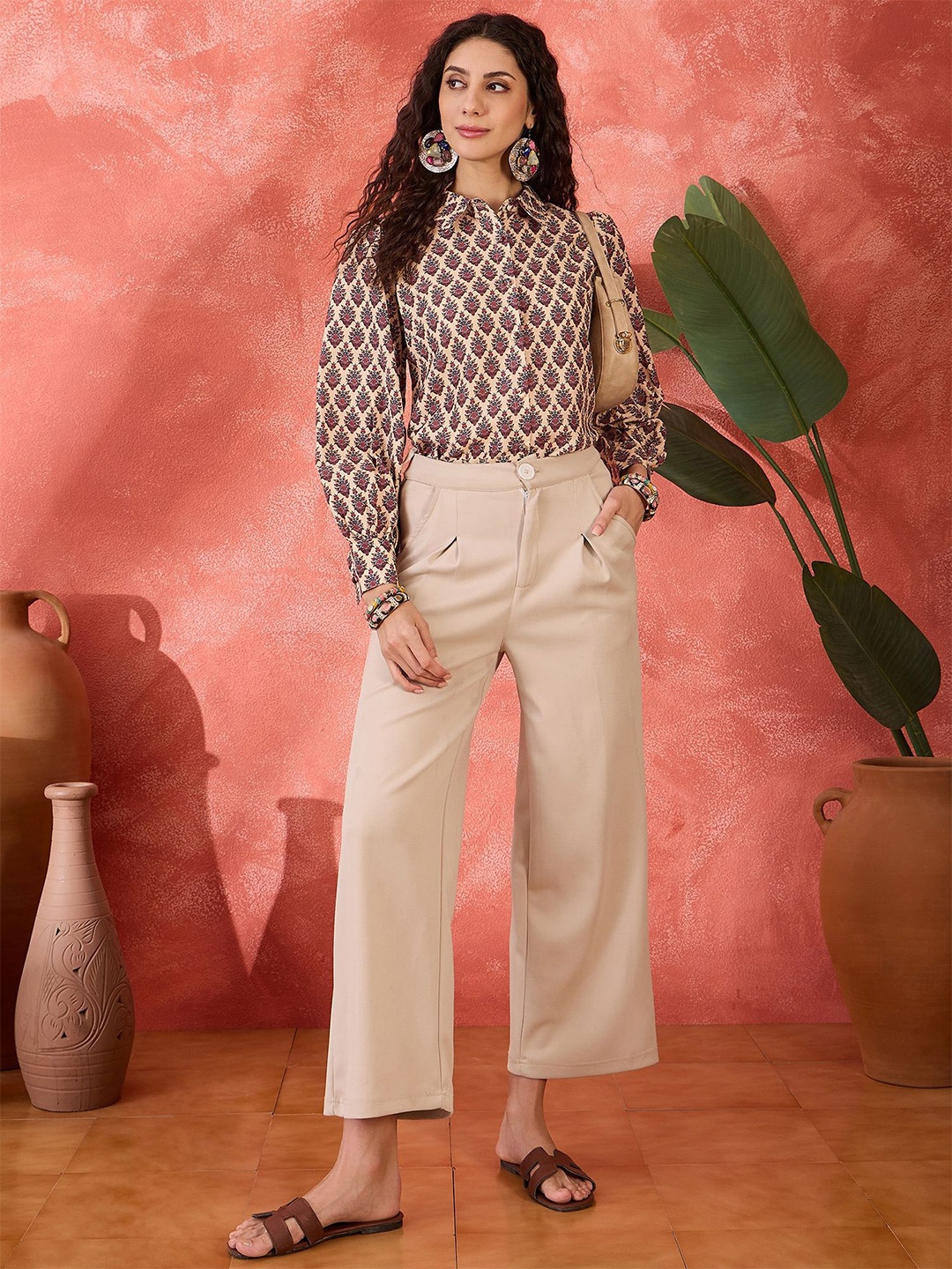 

Sangria Women Printed Long Sleeves Shirt, Cream