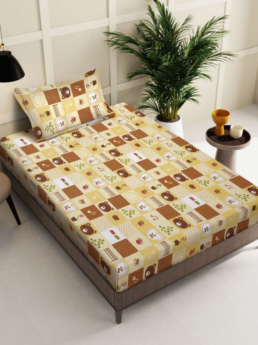 

Myntra Elegant Homes Yellow & Brown Cartoon Characters 400 TC Single Bedsheet Set