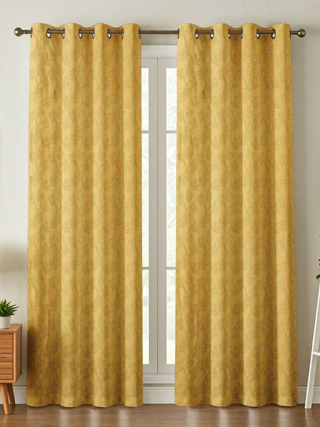

Galaxy Home Decor Gold-Toned & Beige 2 Pieces Floral Printed Door Curtain