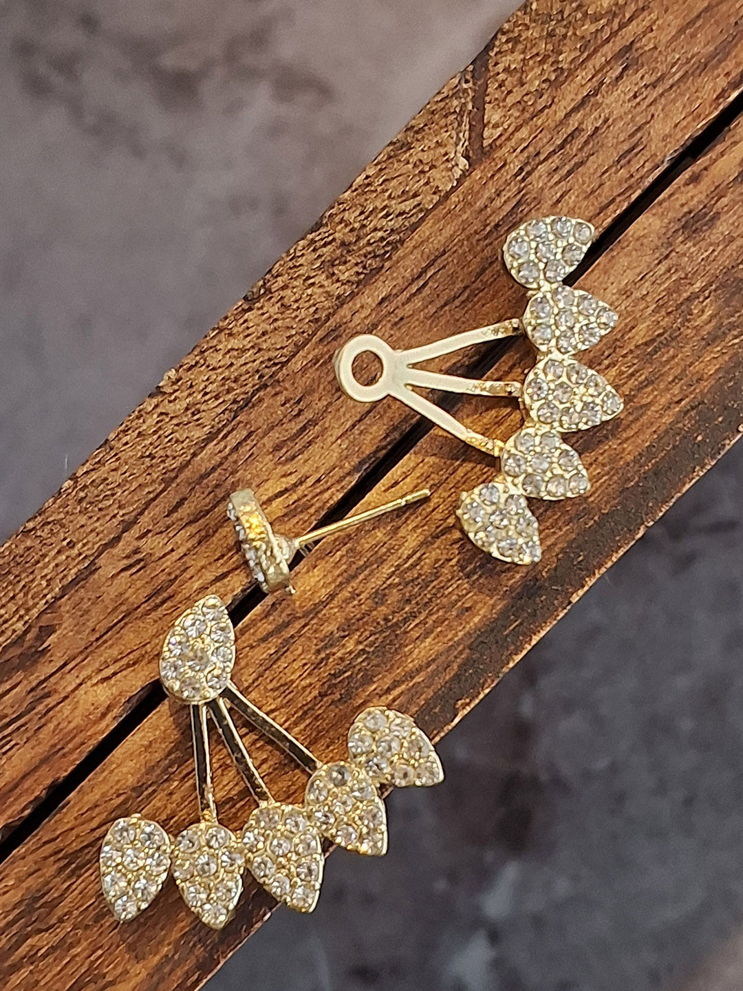 

Zhouse Gold-Plated Crystals Studded Contemporary Drop Earrings