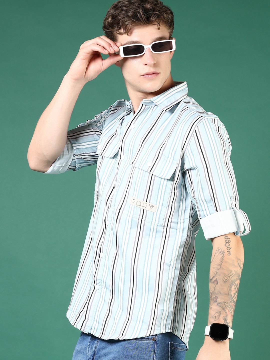 

V-Mart Men Opaque Striped Casual Shirt, Green