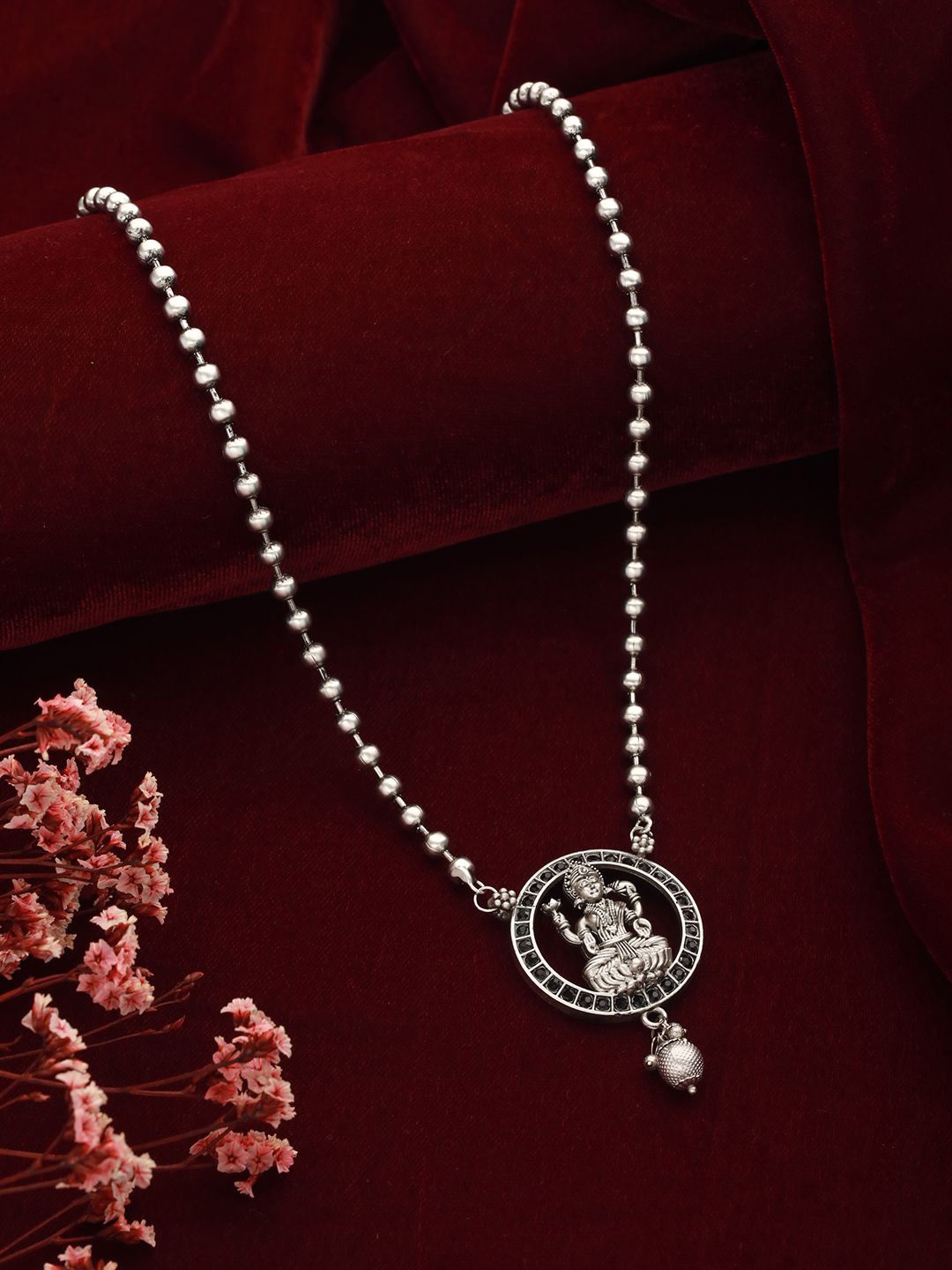 

Anouk Silver-Plated Artificial Stones Studded Laxmi Temple Chain