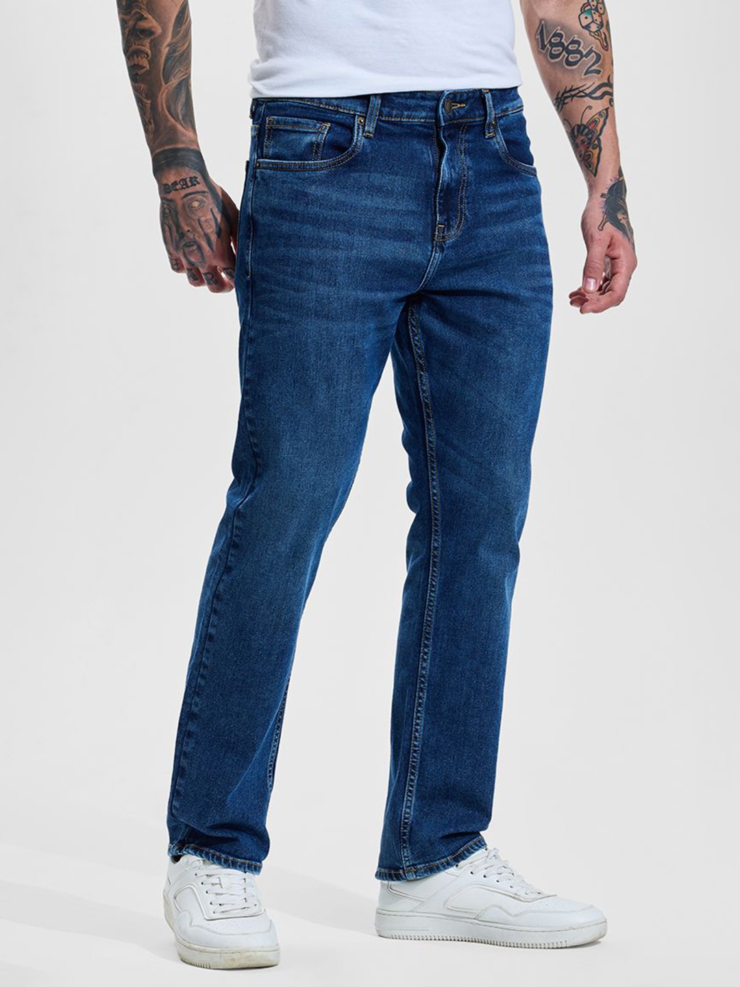 

Snitch Men Dark Indigo Blue Mid-Rise Straight Fit Jeans