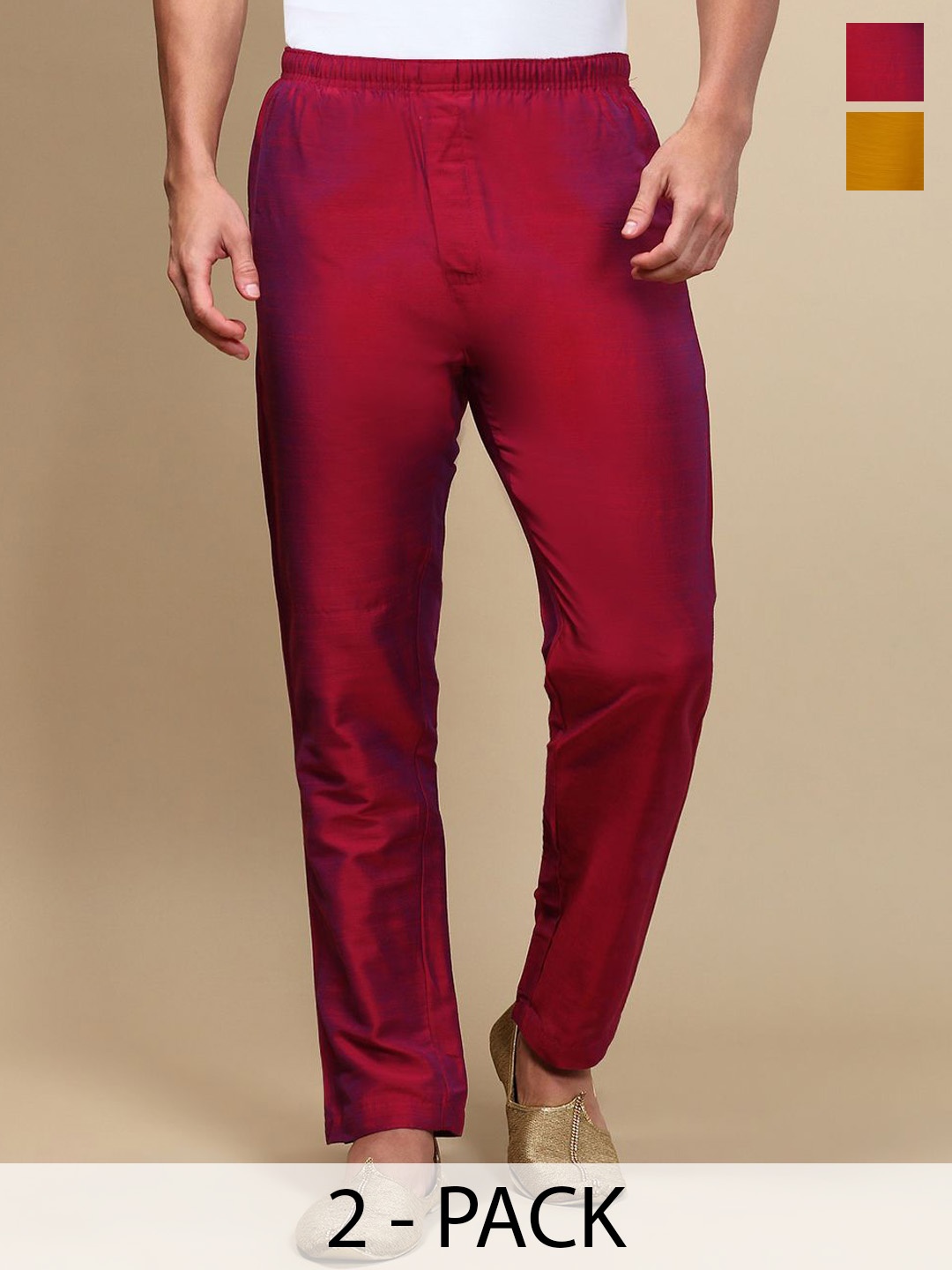 

WHITE HEART Pack Of 2 Men Mid Rise Elasticated Pyjamas, Burgundy