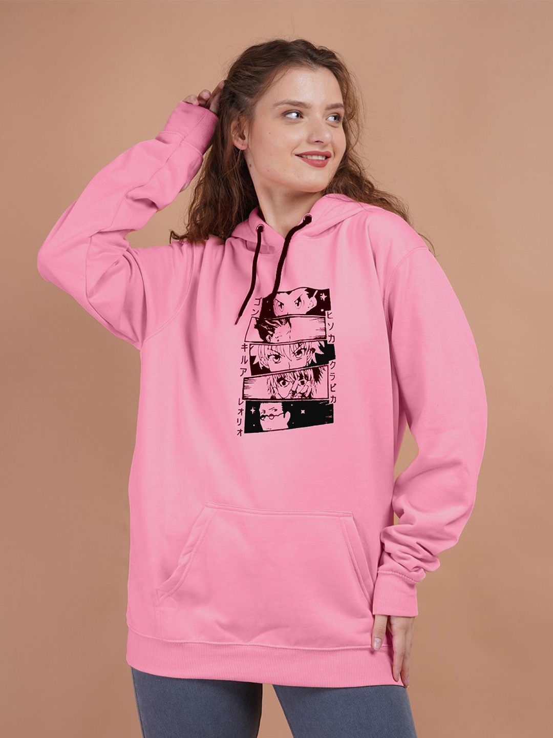 

Lugo Women Graphic Printed Hooded Cotton Sweatshirt, Pink