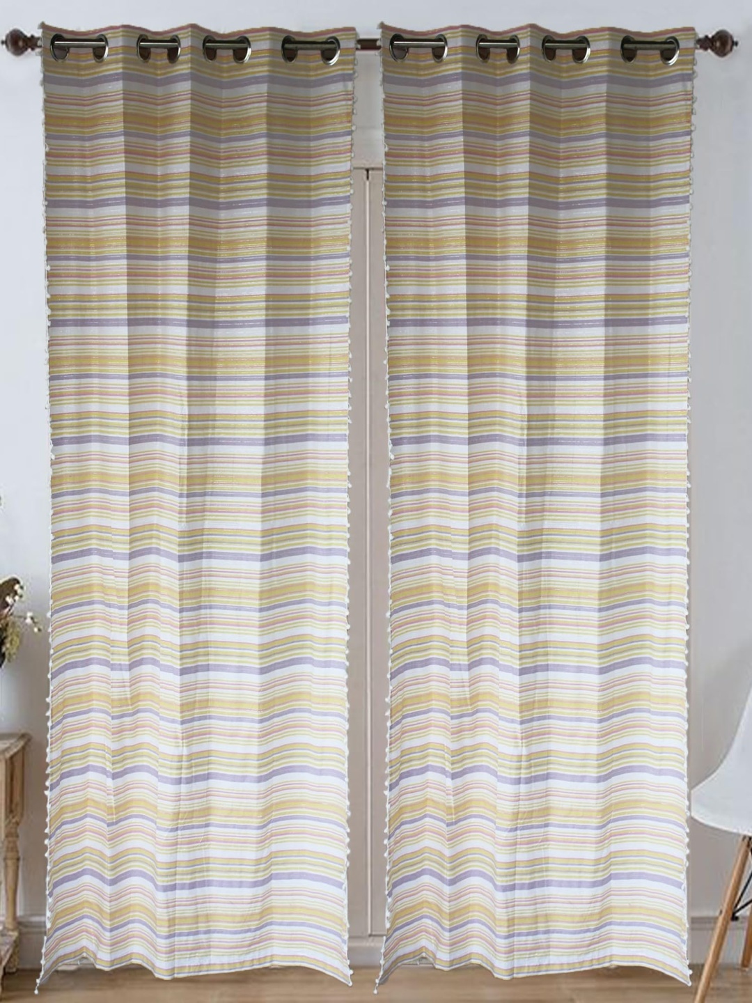 

Dekor World Beige Set of 2 Striped Window Curtain