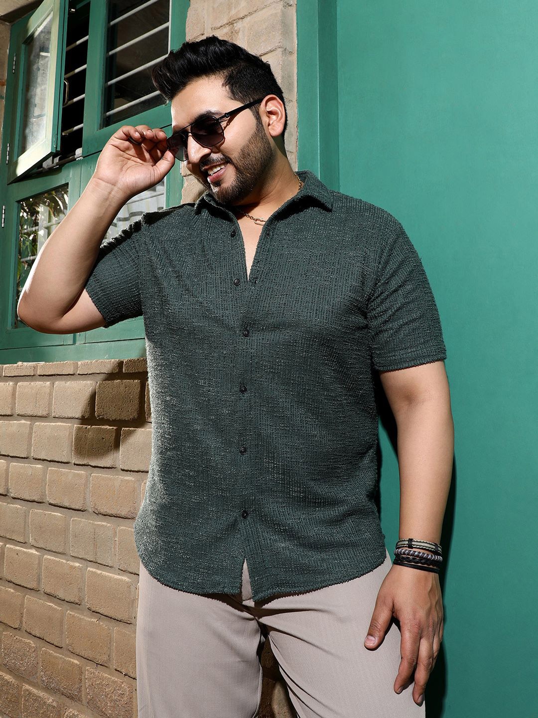 

Instafab Plus Men Comfort Opaque Casual Shirt, Green