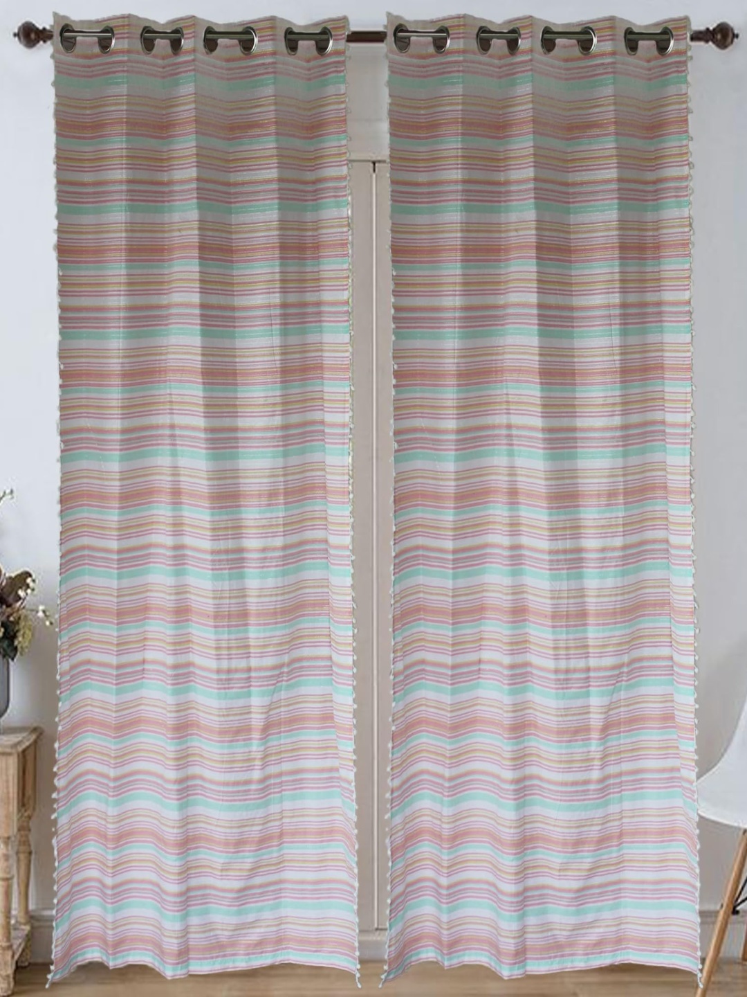 

Dekor World Beige Set of 2 Striped Door Curtain