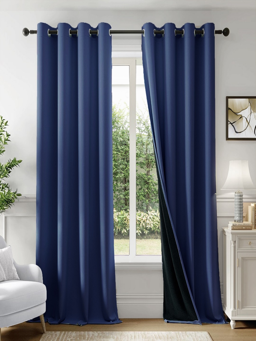 

HOMEMONDE Navy Blue Black Out Long Door Curtain