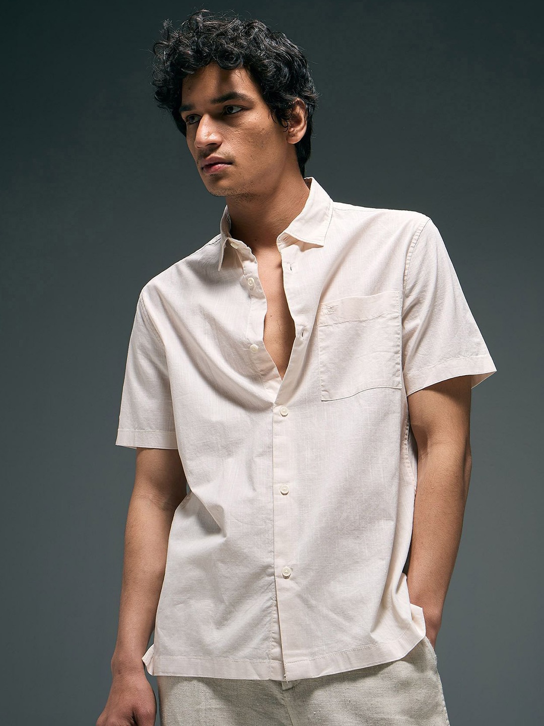 

Flying Machine Men Classic Opaque Casual Shirt, Beige
