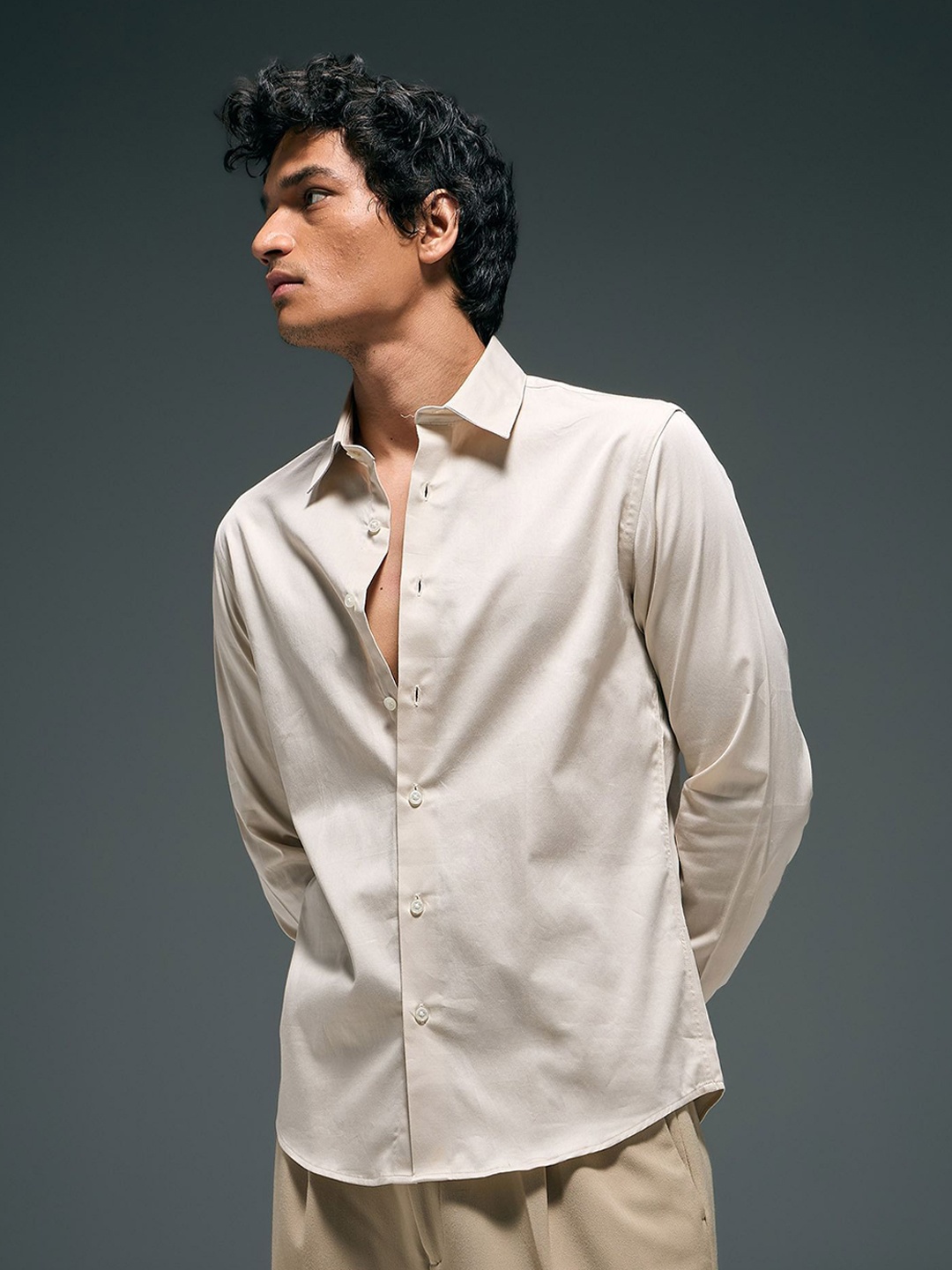 

Flying Machine Men Slim Fit Opaque Casual Shirt, Beige