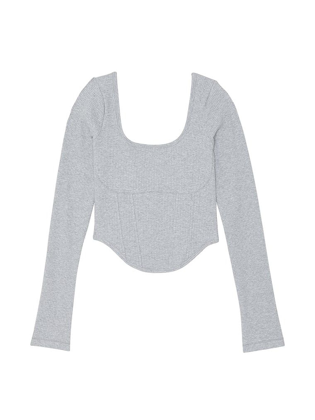 

Victoria's Secret Women Ribbed Scoop Neck Cotton Top, Grey