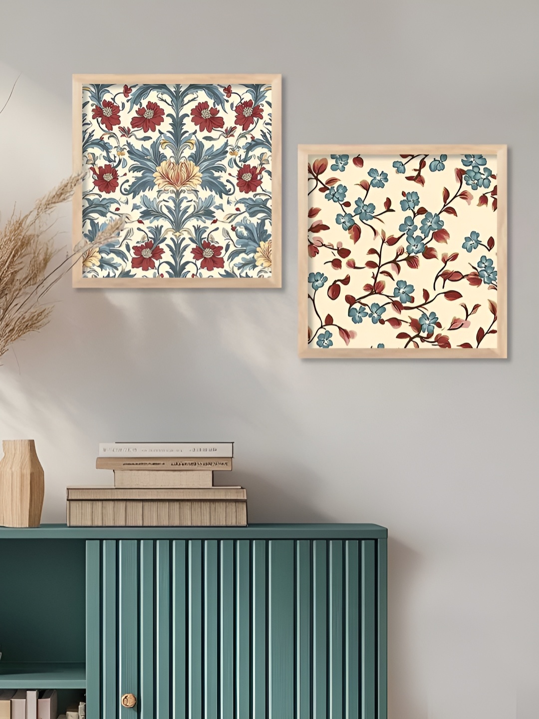 

Kotart Brown & Blue 2 Pieces Floral Printed Wooden Wall Paintings