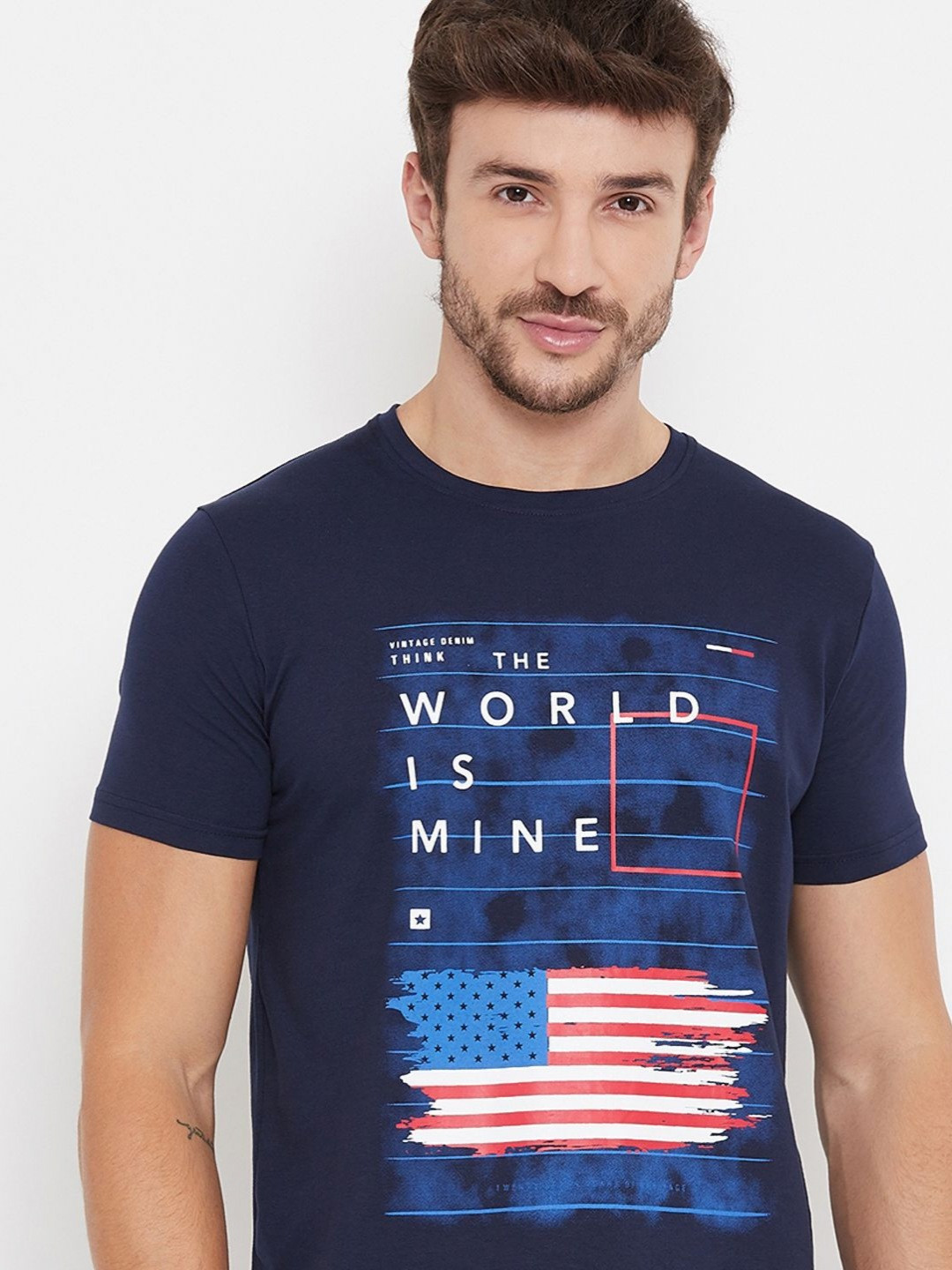 

Bishop Cotton Men Printed Pockets T-shirt, Navy blue