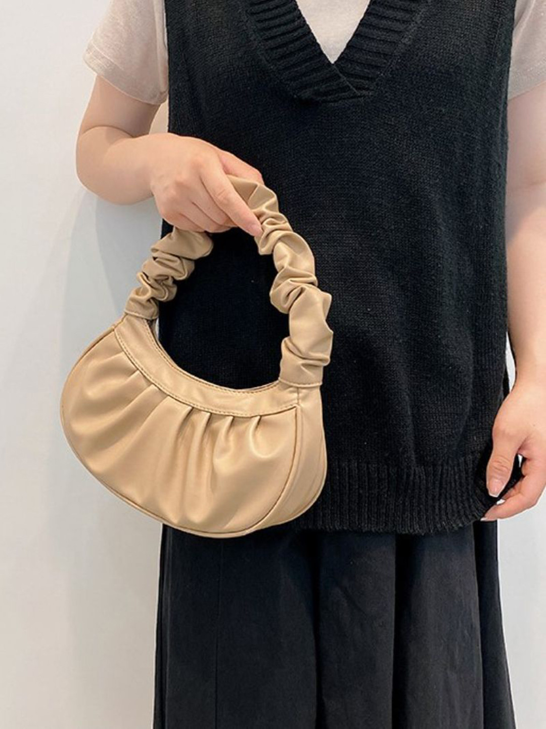 

DressBerry PU Half Moon Handheld Bag, Beige