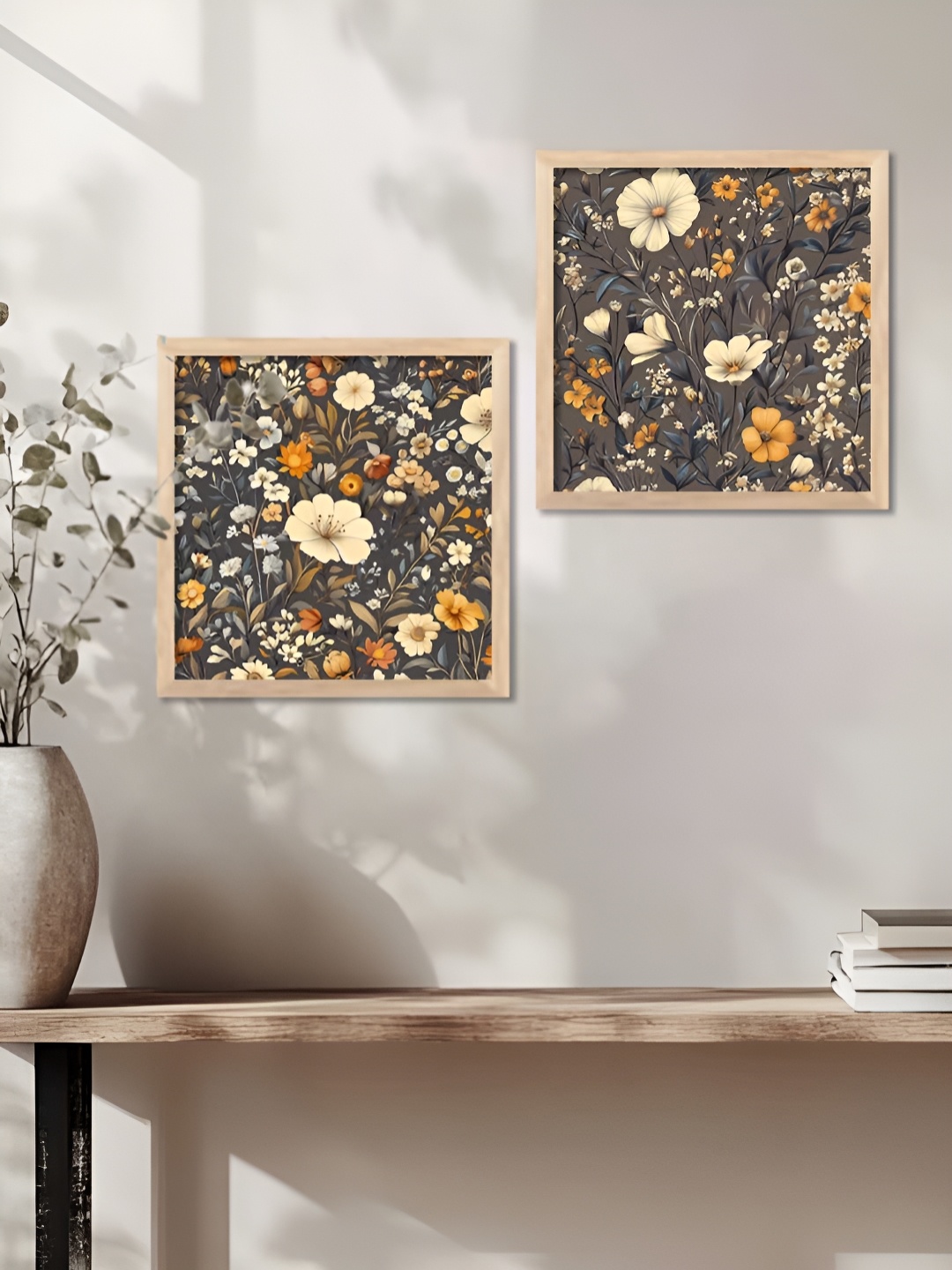 

Kotart Brown & Grey 2 Pieces Madhubani Printed Wooden Wall Paintings