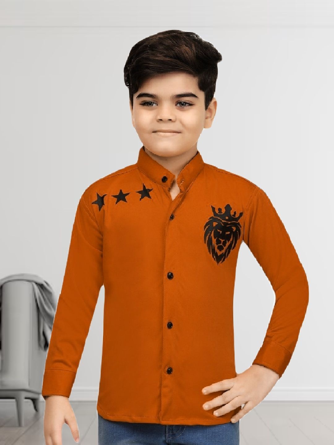

BAESD Boys Classic Opaque Printed Casual Shirt, Orange