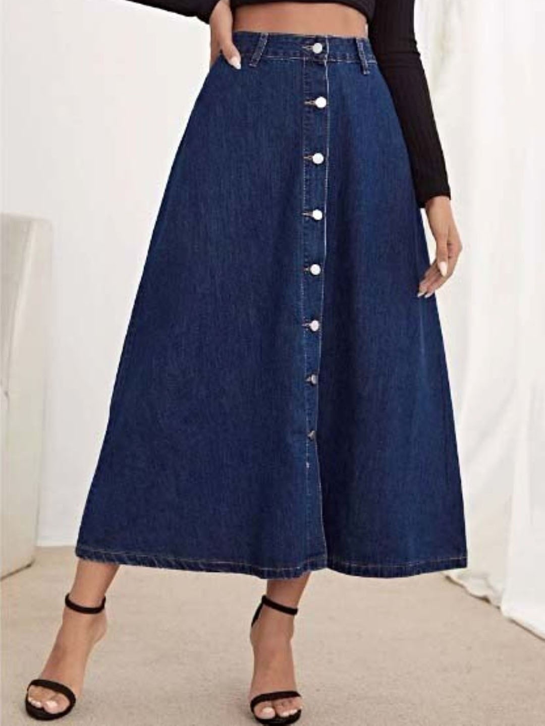 

Tripursundari Fashion Women A-Line Midi Skirt, Navy blue