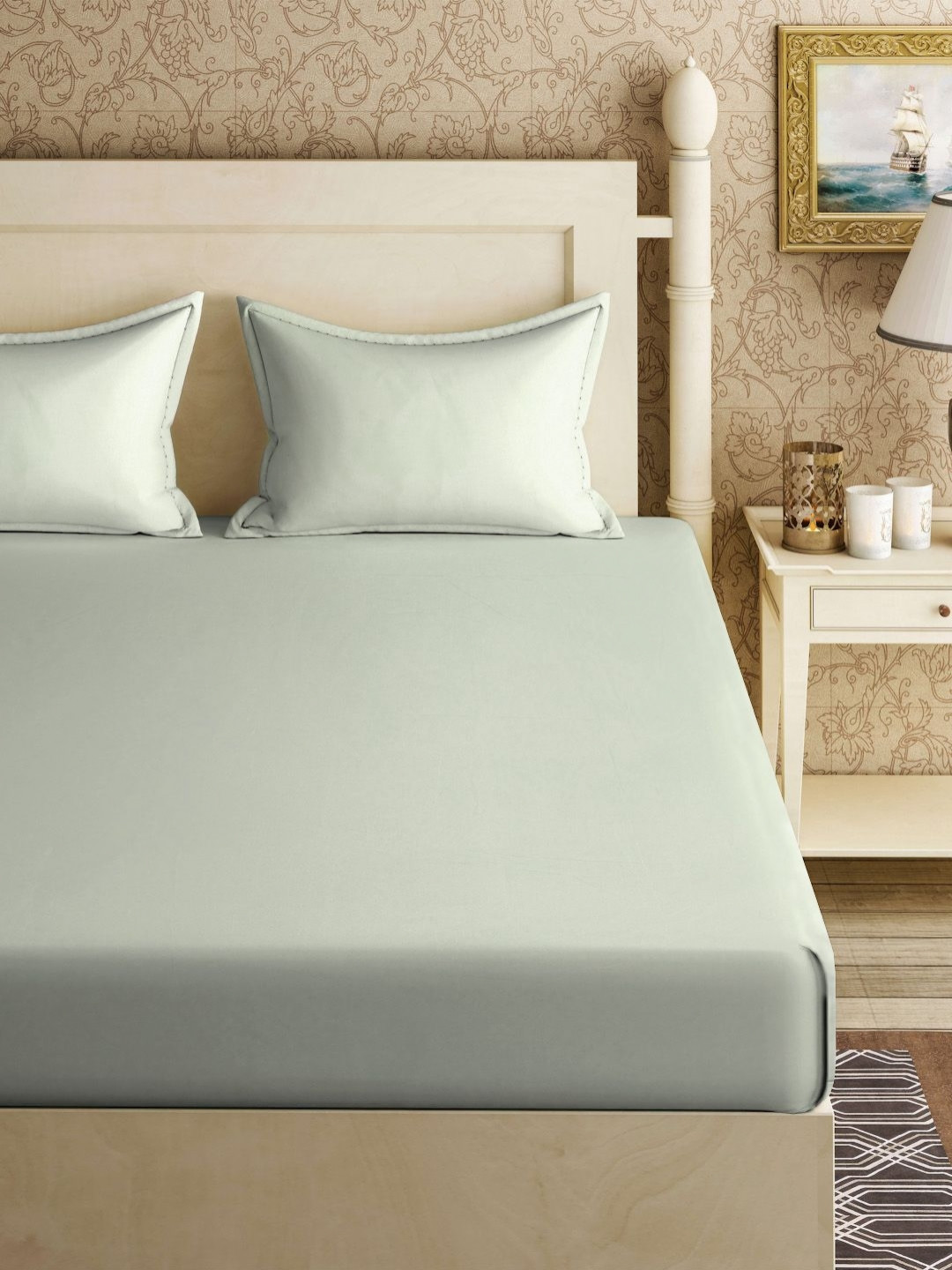 

Myntra Elegant Homes Green Fitted 300 TC King Bedsheet Set 2.50 m x 2.25 m