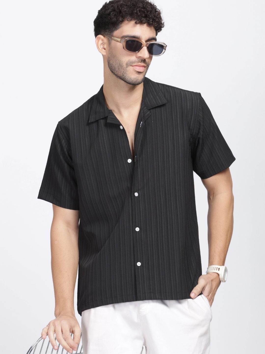 

URBANICE Men Standard Slim Fit Opaque Party Shirt, Black