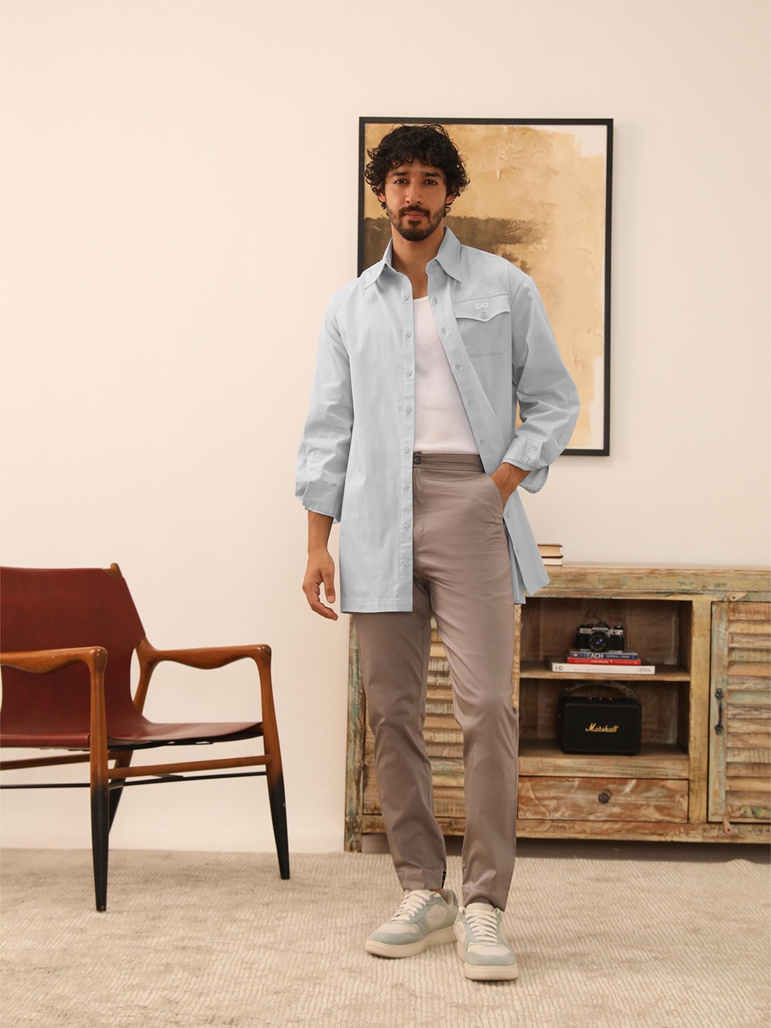 

PRIMAL GRAY Men Relaxed Fit Spread Collar Solid Cotton Casual Shirt, Blue