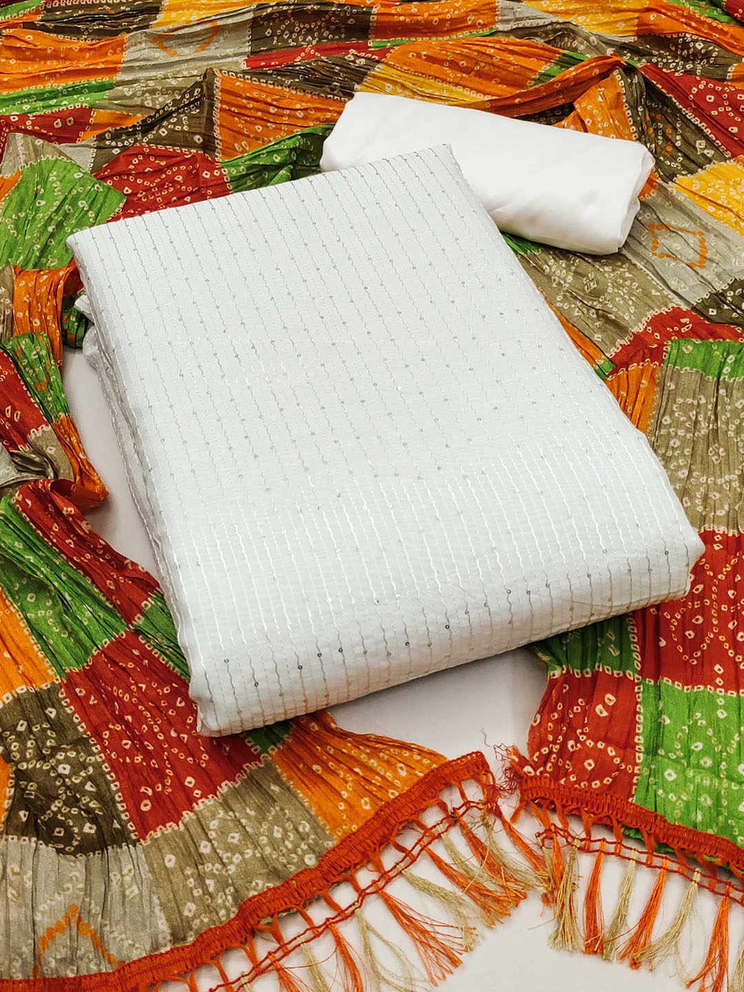 

SHADOW & SAINING Embroidered Unstitched Dress Material, Off white