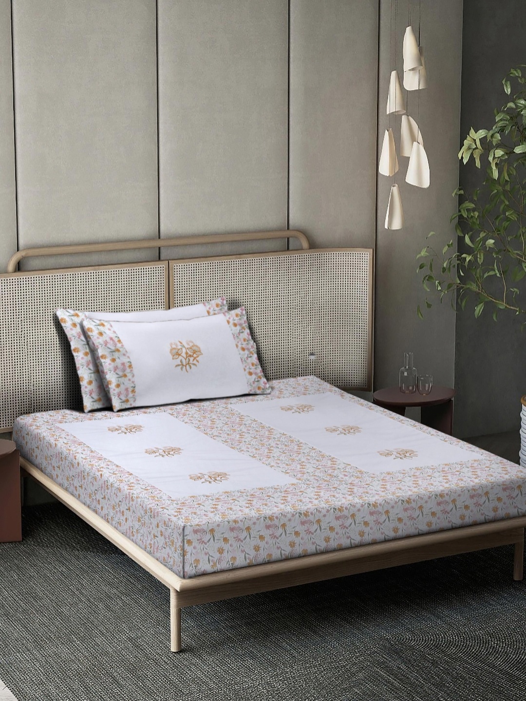 

Myntra Elegant Homes White & Green Printed 400TC Single Bedsheet Set 2.50 m x 1.50 m