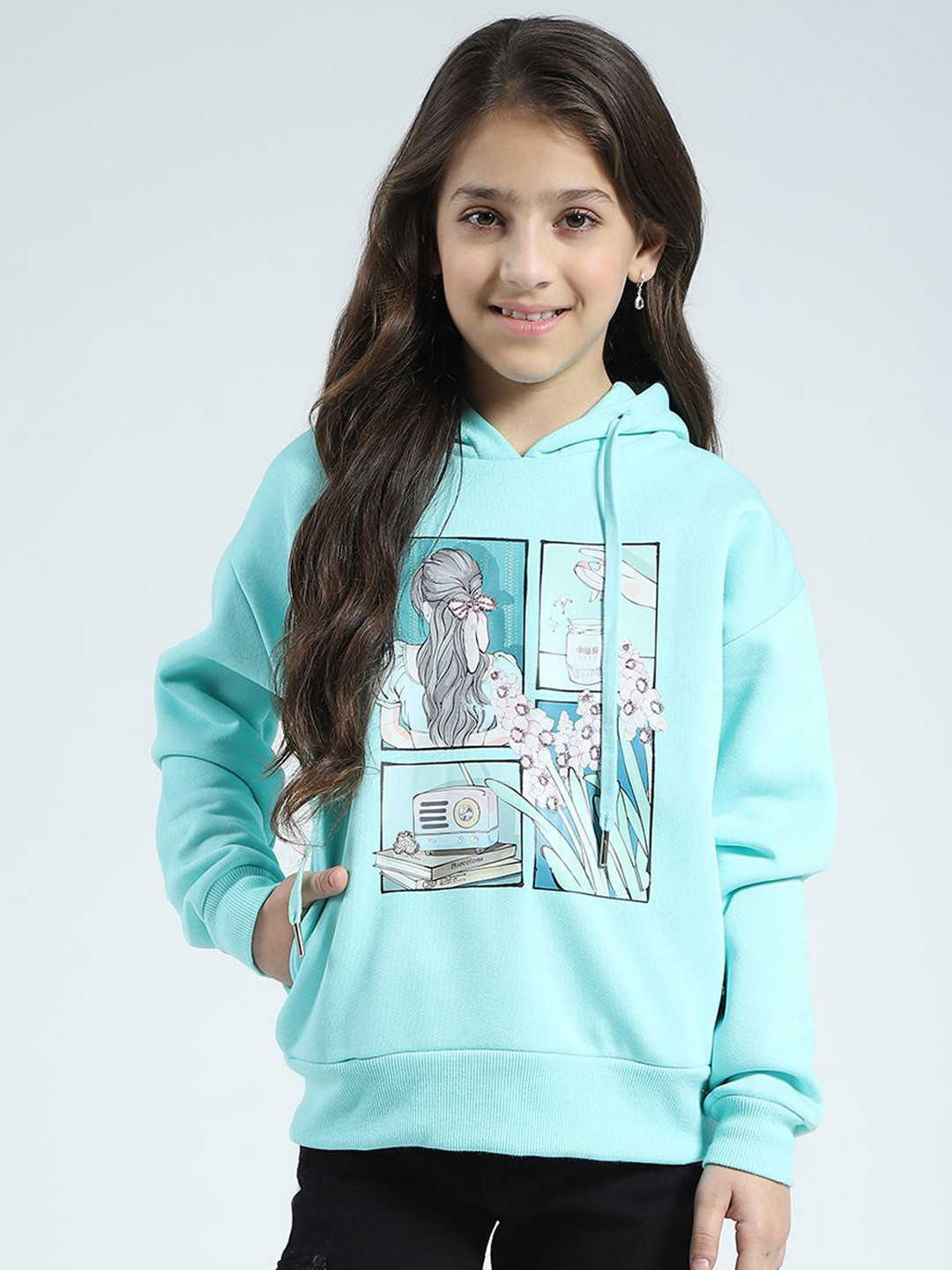 

Monte Carlo Girls Printed Hooded Cotton Pullover Sweatshirt, Blue
