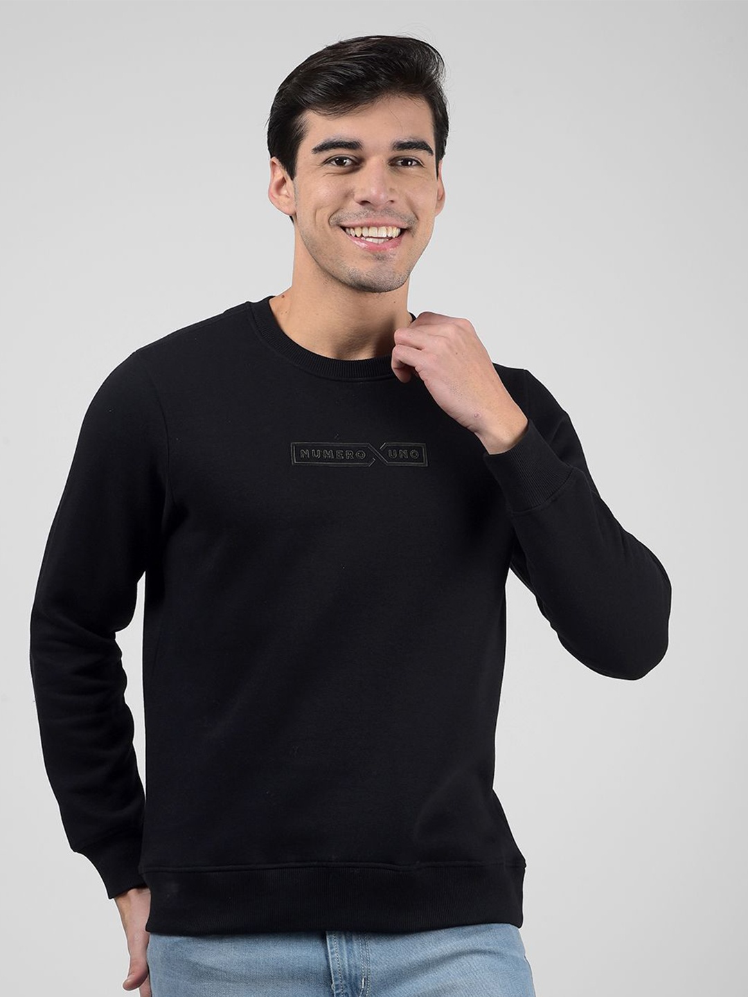 

Numero Uno Men Printed Round Neck Pullover Sweatshirt, Black