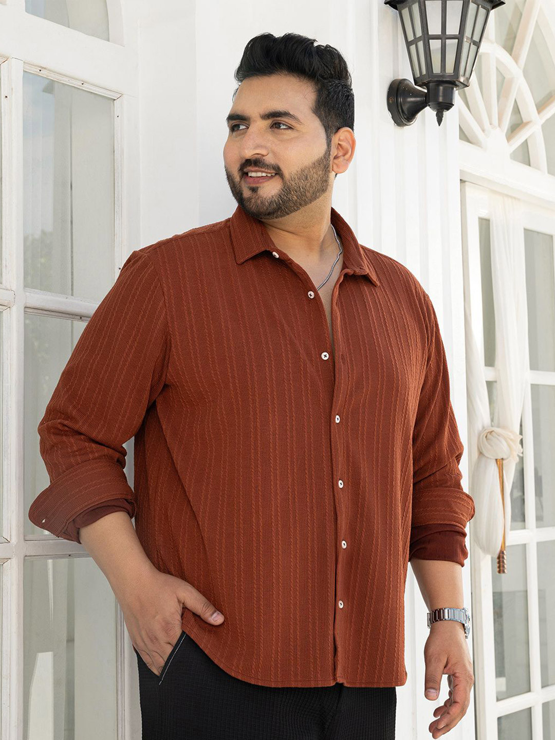 

Instafab Plus Men Comfort Opaque Casual Shirt, Brown