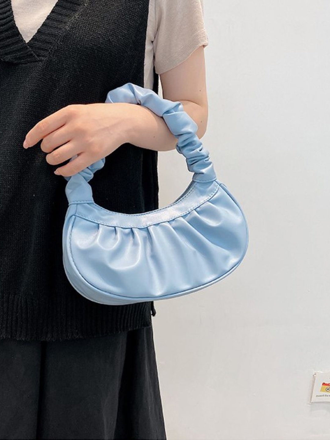 

DressBerry PU Half Moon Handheld Bag, Blue